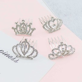 8 PCS Mini Crystal Rhinestone Princess Crown Hair Comb, Shiny Rhinestone Tiara for Girls Princess Birthday Party Supplies Hair Dectoration