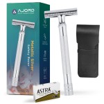 AJORD Double Edge Safety Razors for Men & Women - Reusable Men\'s Safety Shaving Razors with Long Handle - Chrome Finish De Saftey Razor - Womens Safty Razor with Astra Shaving Blades,6 Piece Set