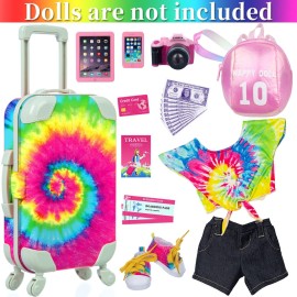 Ecore Fun 23 Pcs 18 inch Girl Doll Accessories Suitcase Travel Luggage Play Set,18 Doll Travel Carrier Storage, Including Suitcase, Clothes, Shoes, Backpack, Camera, Computer, Cell PhoneNo Doll