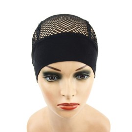 YANTAISIYU 1 Pc Black Crochet Wig Cap Headband Wig Cap with Adjustable Headband Weaving Wig Cap for Wig Making