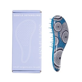 KISMETICS - Small Ergonomic Brush, Gentle Detangling, Travel Size Detangler Hair Brush for All Hair Types. Wet or Dry Hair (Blue Circle)