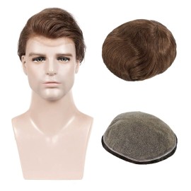 LLWear Mens Hair Pieces Toupee for Men 100% Real Human Hair 8x10 inch Base Cap Super Soft and Breathable Full French Lace Human Hair Replacement System for Men, 5(Dark Blonde Color)