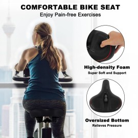 TONBUX Oversized Bike Seat for Men Women Comfort,Wide Bike Seat Cushion Replacement, Breathable Corfortable Bicycle Seat Saddle Compatible with Peloton/Exercise/Stationary/Electric/Cruiser Bikes