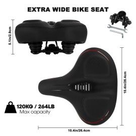 TONBUX Oversized Bike Seat for Men Women Comfort,Wide Bike Seat Cushion Replacement, Breathable Corfortable Bicycle Seat Saddle Compatible with Peloton/Exercise/Stationary/Electric/Cruiser Bikes