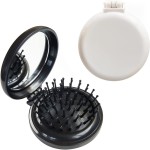 Folding Hair Brush with Mirror for Purse/Pocket,Round Mini Compact Massage Comb for Girls and Women (Black+White)