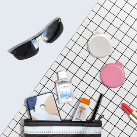 Folding Hair Brush with Mirror for Purse/Pocket,Round Mini Compact Massage Comb for Girls and Women (Black+White)