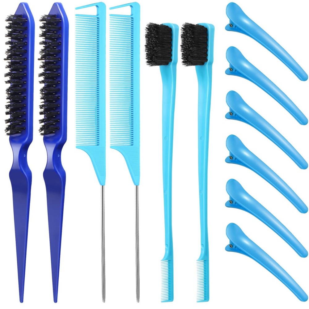 Remerry Hair Brush Set, 12 Pieces Nylon Brushes for Women & Girls - Including 3 Row Salon Teasing Brush, Double Sided Hair Edge Brush, Smooth Comb Grooming, Rat Tail Combs & Duckbill Clips - Blue Remerry Hair Brush Set, 12 Pieces Nylon Brushes for Women & Girls - Including 3 Row Salon Teasing Brush, Double Sided Hair Edge Brush, Smooth Comb Grooming, Rat Tail Combs & Duckbill Clips - Blue