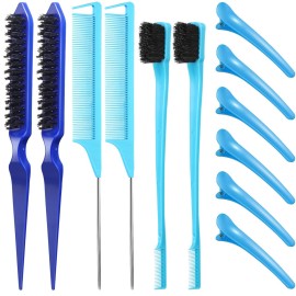 Remerry Hair Brush Set, 12 Pieces Nylon Brushes for Women & Girls - Including 3 Row Salon Teasing Brush, Double Sided Hair Edge Brush, Smooth Comb Grooming, Rat Tail Combs & Duckbill Clips - Blue Remerry Hair Brush Set, 12 Pieces Nylon Brushes for Women & Girls - Including 3 Row Salon Teasing Brush, Double Sided Hair Edge Brush, Smooth Comb Grooming, Rat Tail Combs & Duckbill Clips - Blue
