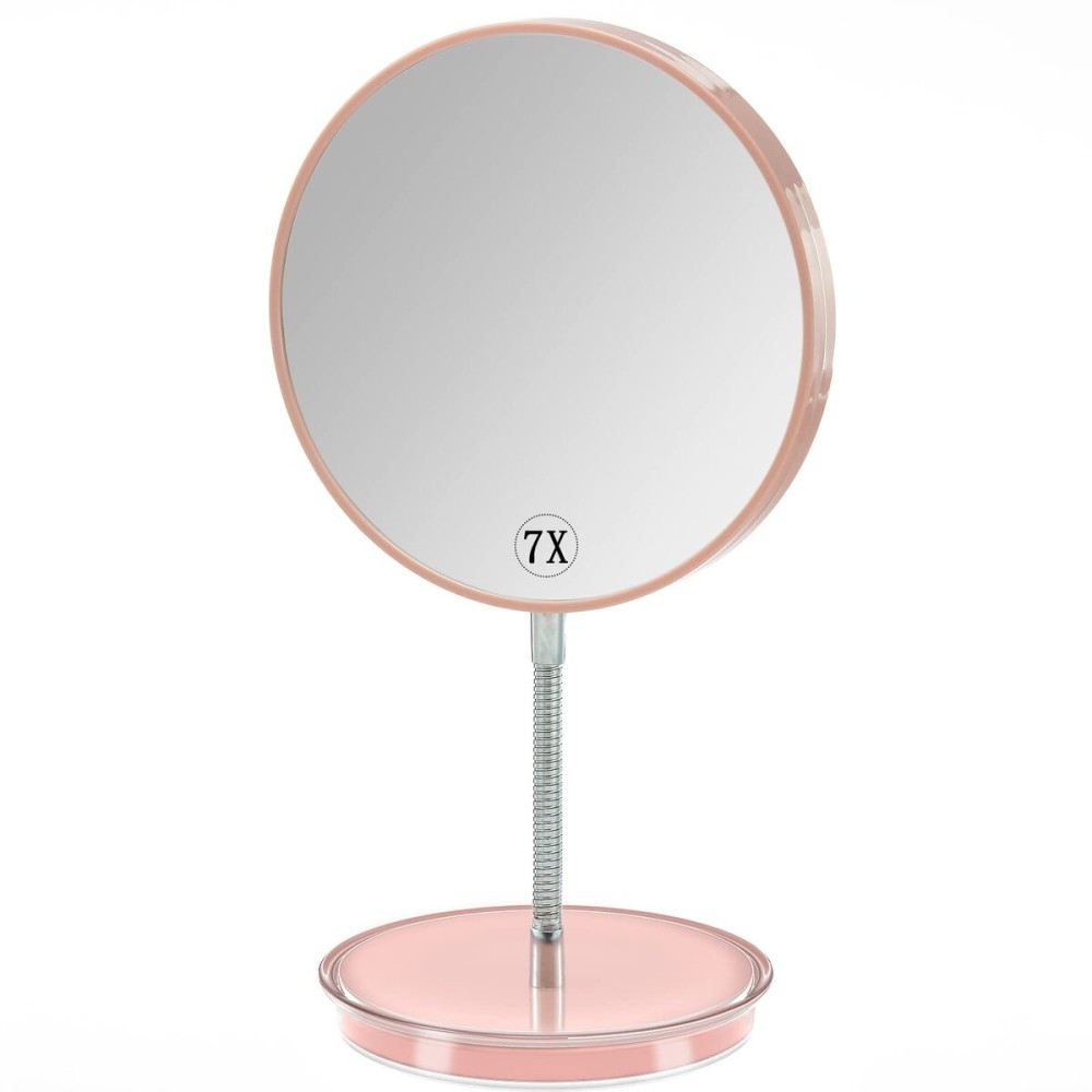 Jasefa Magnifying Make up Mirror with Stand, 1x/7x Magnification, 6 Double Sided Desk Table Mirror360 Rotation Tabletop Mirror for Traveling,Shaving -Pink