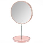 Jasefa Magnifying Make up Mirror with Stand, 1x/7x Magnification, 6 Double Sided Desk Table Mirror360 Rotation Tabletop Mirror for Traveling,Shaving -Pink