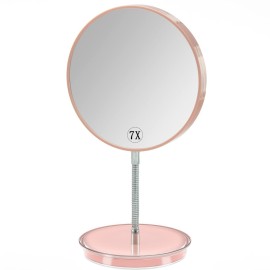 Jasefa Magnifying Make up Mirror with Stand, 1x/7x Magnification, 6 Double Sided Desk Table Mirror360 Rotation Tabletop Mirror for Traveling,Shaving -Pink