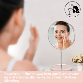 Jasefa Magnifying Make up Mirror with Stand, 1x/7x Magnification, 6 Double Sided Desk Table Mirror360 Rotation Tabletop Mirror for Traveling,Shaving -Pink