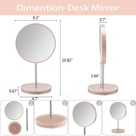 Jasefa Magnifying Make up Mirror with Stand, 1x/7x Magnification, 6 Double Sided Desk Table Mirror360 Rotation Tabletop Mirror for Traveling,Shaving -Pink