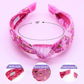 FROG SAC Heart Headband for Girls - Pink Top Knot Headbands for Kids, Cute Stud Knotted Head Bands for Toddlers, Little Girl Velvet Hair Accessories, Valentines Fashion Hair Band for Children