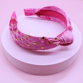 FROG SAC Heart Headband for Girls - Pink Top Knot Headbands for Kids, Cute Stud Knotted Head Bands for Toddlers, Little Girl Velvet Hair Accessories, Valentines Fashion Hair Band for Children