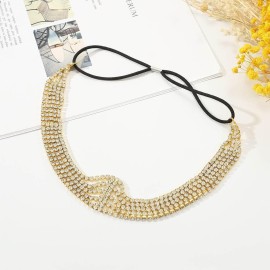 Jeairts Rhinestone Head Chain Forehead Bridal Headband Elastic Crystal Hair Band Halloween Prom Hair Jewelry for Women(2-Gold)