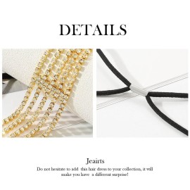 Jeairts Rhinestone Head Chain Forehead Bridal Headband Elastic Crystal Hair Band Halloween Prom Hair Jewelry for Women(2-Gold)