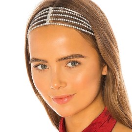 Jeairts Rhinestone Head Chain Forehead Bridal Headband Elastic Crystal Hair Band Halloween Prom Hair Jewelry for Women(2-Gold)