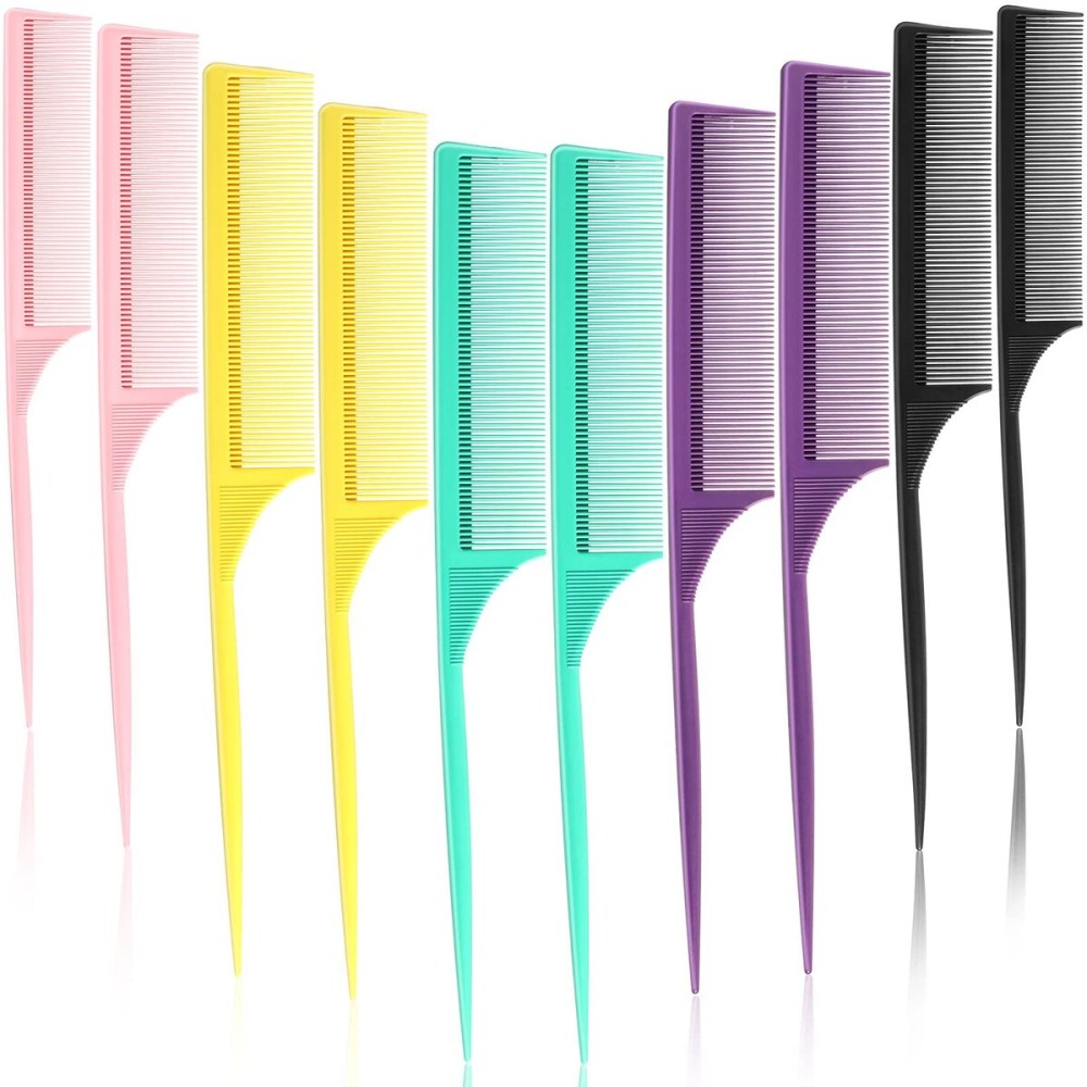 Leinuosen 10 Pcs Rat Tail Comb Styling Carbon Heat Resistant Anti Static Teasing Comb for Back Root Tease Adding Volume Evening Styling(Assorted Color) Leinuosen 10 Pcs Rat Tail Comb Styling Carbon Heat Resistant Anti Static Teasing Comb for Back Root Tease Adding Volume Evening Styling(Assorted Color)
