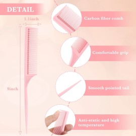 Leinuosen 10 Pcs Rat Tail Comb Styling Carbon Heat Resistant Anti Static Teasing Comb for Back Root Tease Adding Volume Evening Styling(Assorted Color) Leinuosen 10 Pcs Rat Tail Comb Styling Carbon Heat Resistant Anti Static Teasing Comb for Back Root Tease Adding Volume Evening Styling(Assorted Color)