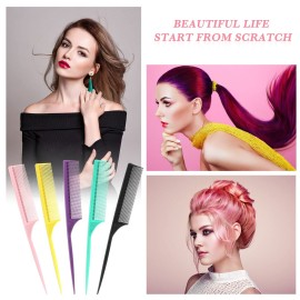 Leinuosen 10 Pcs Rat Tail Comb Styling Carbon Heat Resistant Anti Static Teasing Comb for Back Root Tease Adding Volume Evening Styling(Assorted Color) Leinuosen 10 Pcs Rat Tail Comb Styling Carbon Heat Resistant Anti Static Teasing Comb for Back Root Tease Adding Volume Evening Styling(Assorted Color)