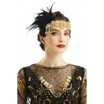 BABAEYOND 1920s Headpiece Flapper Headband - Feather Crystal Headpiece Flapper Accessories (Gold Black)