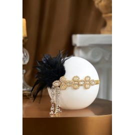 BABAEYOND 1920s Headpiece Flapper Headband - Feather Crystal Headpiece Flapper Accessories (Gold Black)