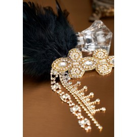 BABAEYOND 1920s Headpiece Flapper Headband - Feather Crystal Headpiece Flapper Accessories (Gold Black)