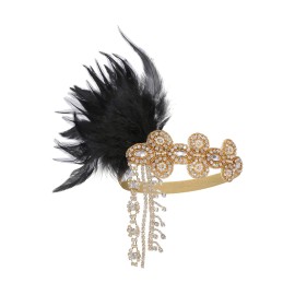 BABAEYOND 1920s Headpiece Flapper Headband - Feather Crystal Headpiece Flapper Accessories (Gold Black)