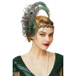 BABEYOND 1920s Flapper Headband Peacock Feather Headpiece Gatsby Accessories for Women Sequined Showgirl Headpiece (Style-9)