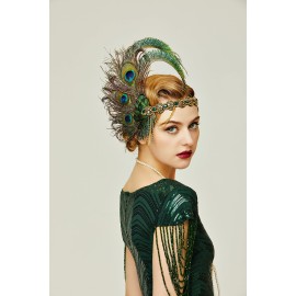 BABEYOND 1920s Flapper Headband Peacock Feather Headpiece Gatsby Accessories for Women Sequined Showgirl Headpiece (Style-9)