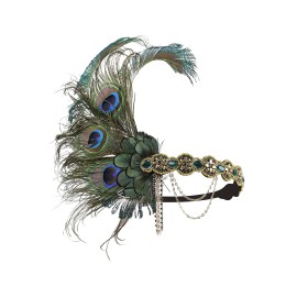BABEYOND 1920s Flapper Headband Peacock Feather Headpiece Gatsby Accessories for Women Sequined Showgirl Headpiece (Style-9)