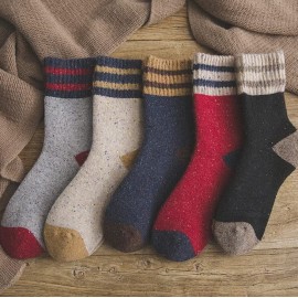 Meloday Thick Wool Classic Vintage Striped Casual Hiking Crew Socks Soft and Comfortable - 5 Pairs Per Pack