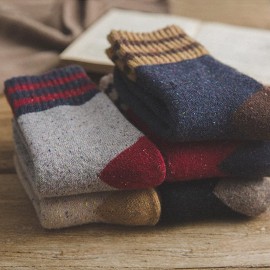 Meloday Thick Wool Classic Vintage Striped Casual Hiking Crew Socks Soft and Comfortable - 5 Pairs Per Pack