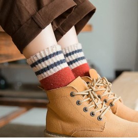 Meloday Thick Wool Classic Vintage Striped Casual Hiking Crew Socks Soft and Comfortable - 5 Pairs Per Pack