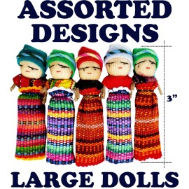52 12 Super Cute Worry Dolls + 2 Free Guatemala Fabric Bag - Handmade from Guatemala - Worry Dolls Guatemala - Guatemalan - Mayan - Anxiety (12 Worry Dolls in 2 Bags)