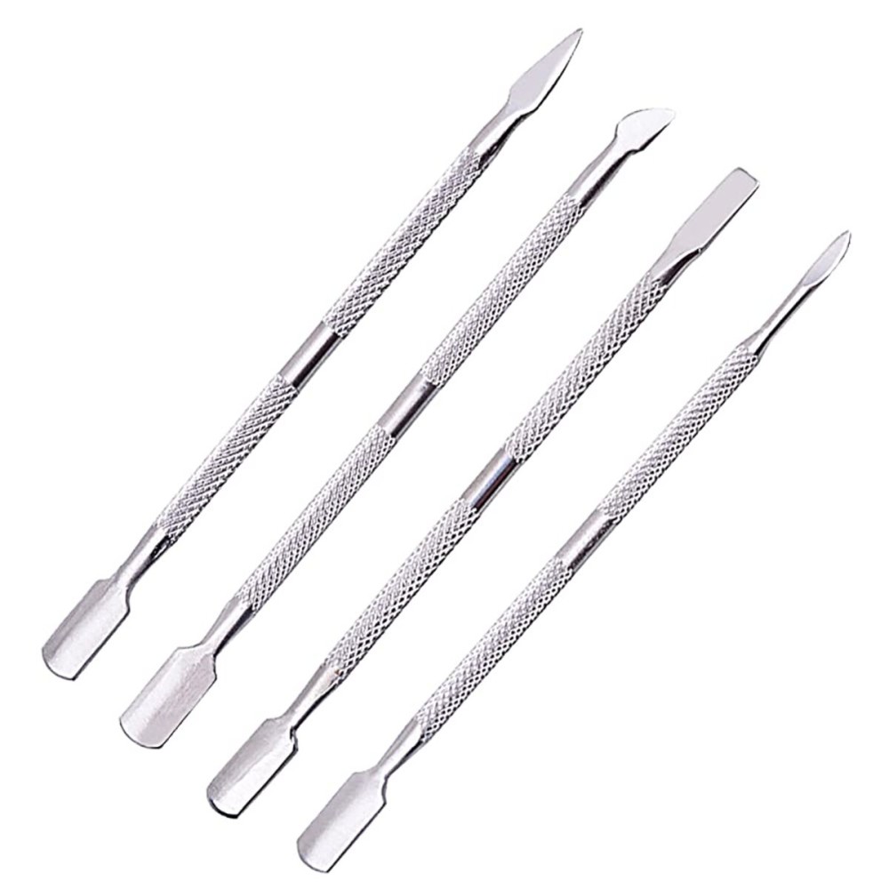 4 Pcs Dual Ended Stainless Steel Cuticle Pusher and Spoon Nail Cleaner Cuticle Remover Manicure Pedicure Nail Tools