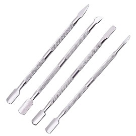 4 Pcs Dual Ended Stainless Steel Cuticle Pusher and Spoon Nail Cleaner Cuticle Remover Manicure Pedicure Nail Tools