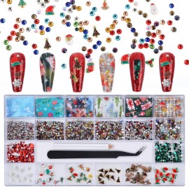 MEILINDS Christmas Nail Art Rhinestones & Charms - 22 Pcs Mixed Crystal Set - Resin, Glass, Metal - Christmas Tree, Snowman, Reindeer & More - Nail Art Kit