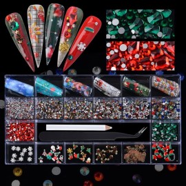 MEILINDS Christmas Nail Art Rhinestones & Charms - 22 Pcs Mixed Crystal Set - Resin, Glass, Metal - Christmas Tree, Snowman, Reindeer & More - Nail Art Kit