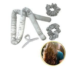 Curl Me A River Silk & Cotton Hair Curler | Heatless Curl Kit | No Heat Curls | Includes Silk Ribbon Headband with Scrunchies and Hair Clip for Perfect Curls (Silver Stone) Curl Me A River Silk & Cotton Hair Curler | Heatless Curl Kit | No Heat Curls | Includes Silk Ribbon Headband with Scrunchies and Hair Clip for Perfect Curls (Silver Stone)