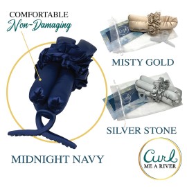 Curl Me A River Silk & Cotton Hair Curler | Heatless Curl Kit | No Heat Curls | Includes Silk Ribbon Headband with Scrunchies and Hair Clip for Perfect Curls (Silver Stone)