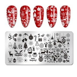 JERCLITY 6pcs Christmas Nail Stamping Plate Snowflake Santa Claus Christmas Tree Elk Image Pattern Nail Art Stamping Kit for Nails