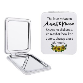 Aunt & Niece Compact Mirorr Square Pu Leather Makeup Mirror - The Love Between Aunt & Niece Knows No Distance - Aunt Gifts from Niece, Aunt & Niece Gifts Idea for Christmas, Birthday