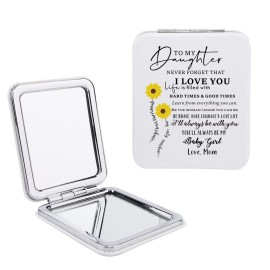 to My Daughter Sunflower Gifts from Mom, Daughter Makeup Mirror, Inspirational Gifts for Daughter Gift Ideas for Christmas, Birthday, Graduation