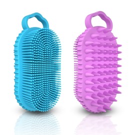 BathWe 2 Pack Silicone Body Scrubber, 2 in 1 Shower and Shampoo Scalp Massager Brush for Dry and Wet, Men Women Bath Exfoliate Accessory