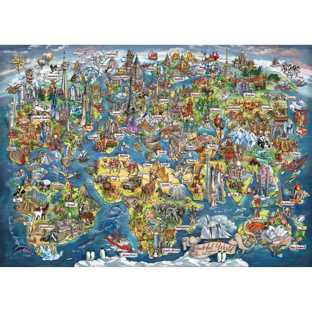 Anatolian Puzzle - Wonderful World Map, 3000 Piece Jigsaw Puzzle, 4923, Multicolor
