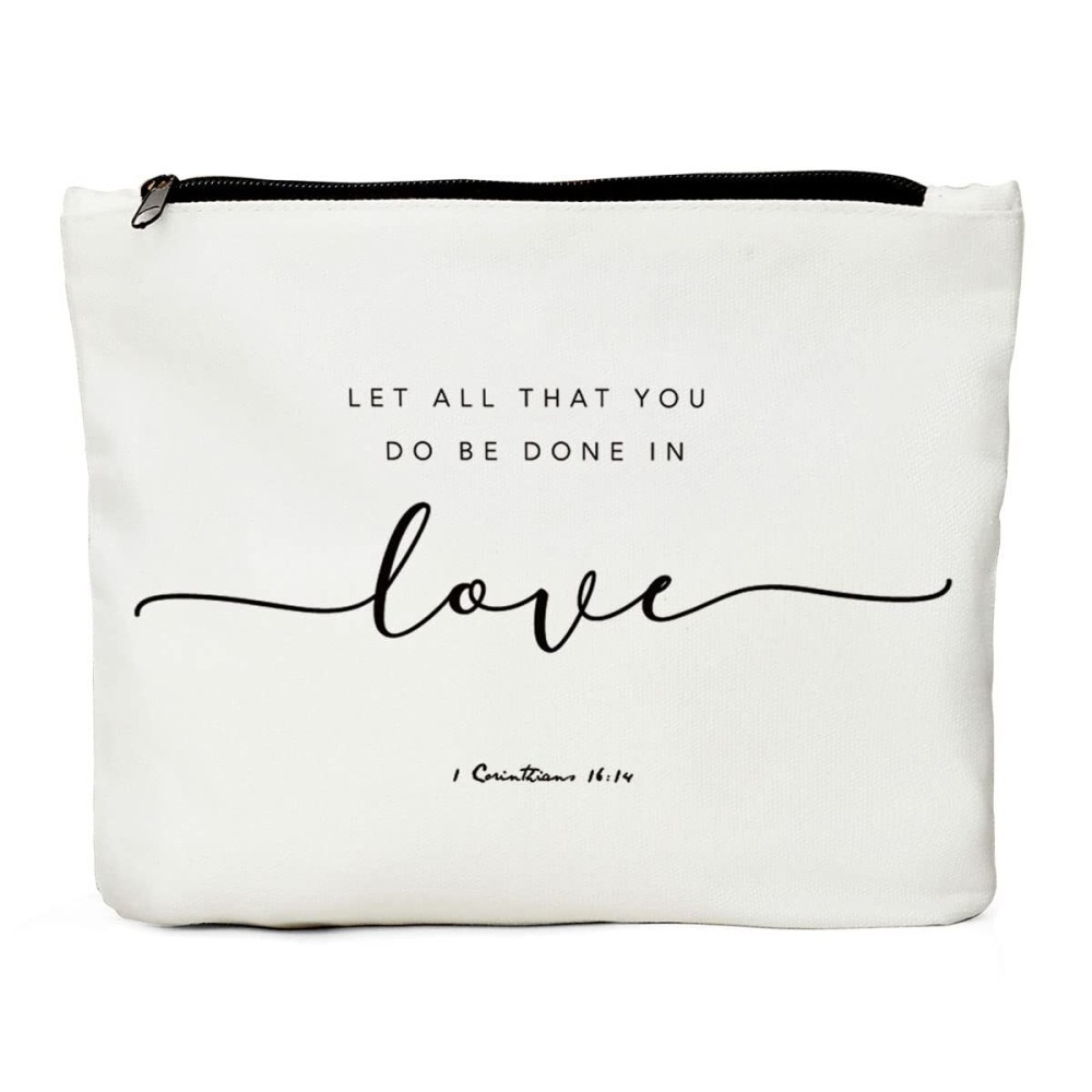 JIUWEIHU Christian Gifts for Women, Religious Gifts for Women-You Do Be Done in Love 1 Corinthians 16:14 - Inspirational Quote Bag, Religious Faith Decor Christian Quote Bible Scripture Makeup Bag