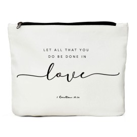 JIUWEIHU Christian Gifts for Women, Religious Gifts for Women-You Do Be Done in Love 1 Corinthians 16:14 - Inspirational Quote Bag, Religious Faith Decor Christian Quote Bible Scripture Makeup Bag