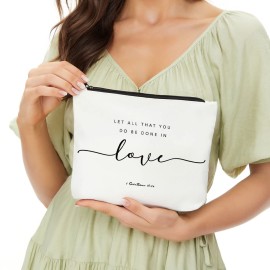 JIUWEIHU Christian Gifts for Women, Religious Gifts for Women-You Do Be Done in Love 1 Corinthians 16:14 - Inspirational Quote Bag, Religious Faith Decor Christian Quote Bible Scripture Makeup Bag